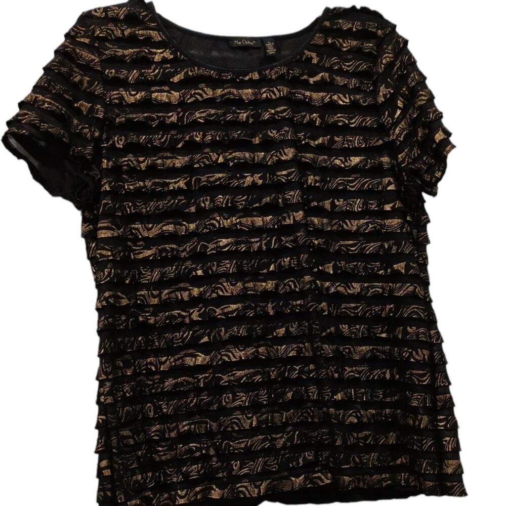 NUE OPTIONS Gold & Black Sheer Blouse Women's Size LARGE